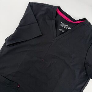 Fabletics Scrub Top Womens Size M Black V-Neck Performance Short Sleeve Pockets